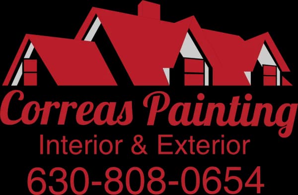Correas Painting logo with red roofline graphics and red Interior & Exterior company lettering.