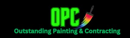 This is an image from Outstanding Painting & Contracting, located in New Jersey. The logo for Outstanding Painting & Contracting features bright green “OPC” lettering with a stylized paintbrush forming part of the design and bold white text beneath the company name.