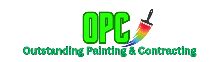 This is an image from Outstanding Painting & Contracting, located in New Jersey. The logo for Outstanding Painting & Contracting features bright green “OPC” lettering with a stylized paintbrush forming part of the design and bold white text beneath the company name.