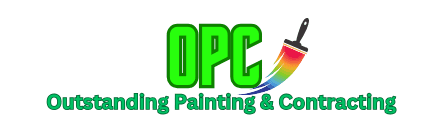 This is an image from Outstanding Painting & Contracting, located in New Jersey. The logo for Outstanding Painting & Contracting features bright green “OPC” lettering with a stylized paintbrush forming part of the design and bold white text beneath the company name.