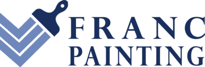 This is an image from Franc Painting, located in Ohio. The logo for Franc Painting features dark navy blue text with a paintbrush icon incorporating layered chevron shapes in light blue.