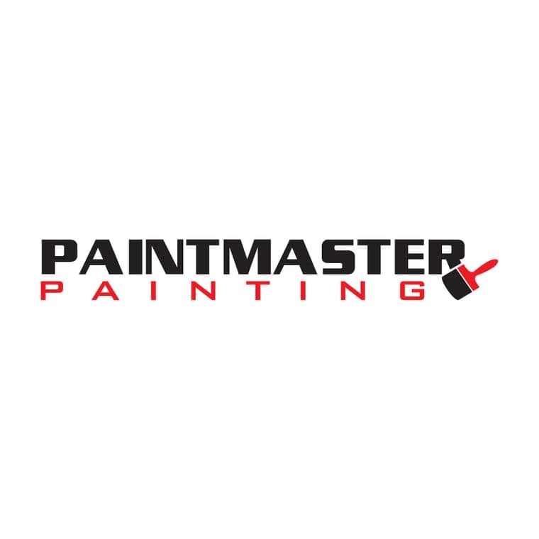 This is an image from Paint Master Painting Inc company, located in Lansing, MI The image is a PaintMaster Painting company logo featuring bold black and red text with a paintbrush icon