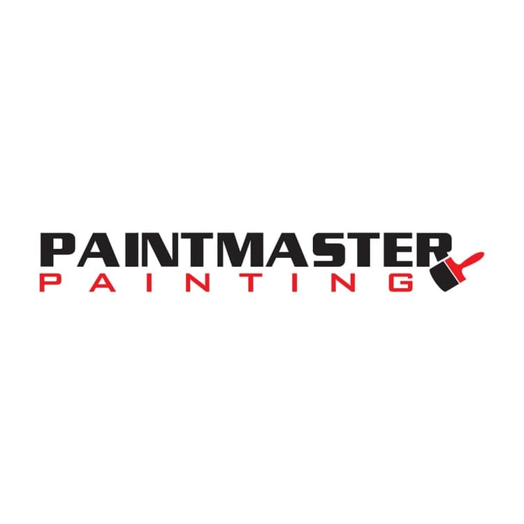 This is an image from Paint Master Painting Inc company, located in Lansing, MI The image is a PaintMaster Painting company logo featuring bold black and red text with a paintbrush icon