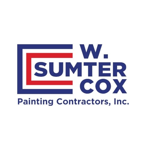 This is an image from W. Sumter Cox Painting Contractors, located in North Carolina. This is a logo for W. Sumter Cox Painting Contractors, Inc., featuring bold red, blue, and white design elements with the company name prominently displayed.