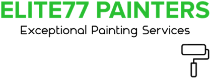 This is an image from Elite77 Painters, located in Missouri. The logo for Elite77 Painters features bold green lettering with a minimalist paint roller icon, representing professional residential and commercial painting services.