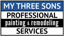 This is an image from My Three Sons Professional Painting Services, located in Kentucky. The logo for My Three Sons Professional Painting Services features blue and black text with bold white lines, emphasizing professional painting and remodeling services.