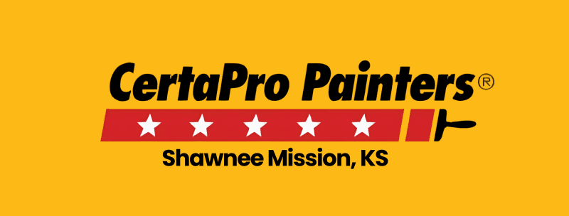This is an image from CertaPro Painters of Shawnee Mission, KS. The image shows the CertaPro Painters logo for the Shawnee Mission, KS location, featuring the bold CertaPro Painters wordmark above a red bar with five white stars and a small paintbrush graphic on the right.