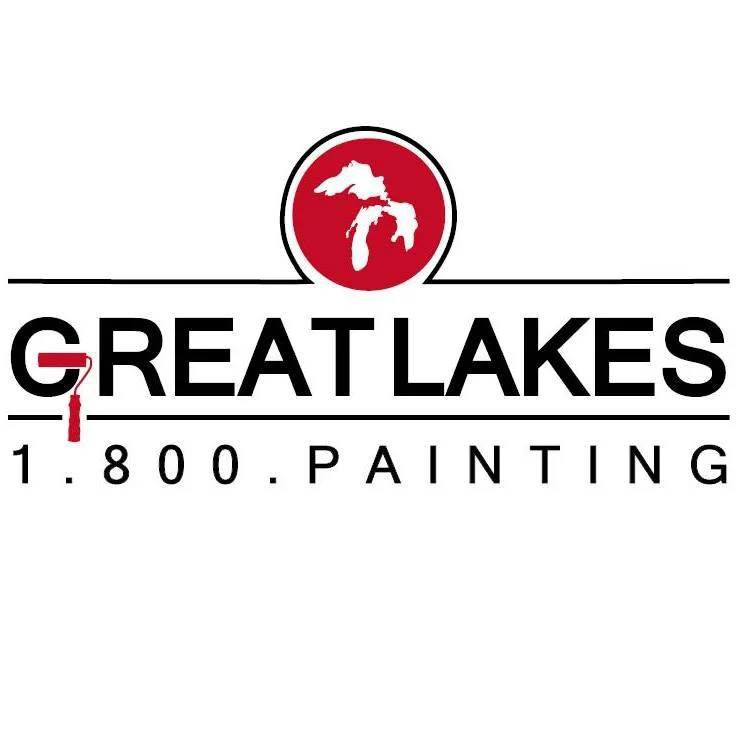 This is an image from Great Lakes 1-800 Painting LLC company, located in Davison, MI The image is a Great Lakes 1-800-PAINTING logo featuring a red circle with the Great Lakes map, a paint roller forming the letter 'G', and black text on a white background.