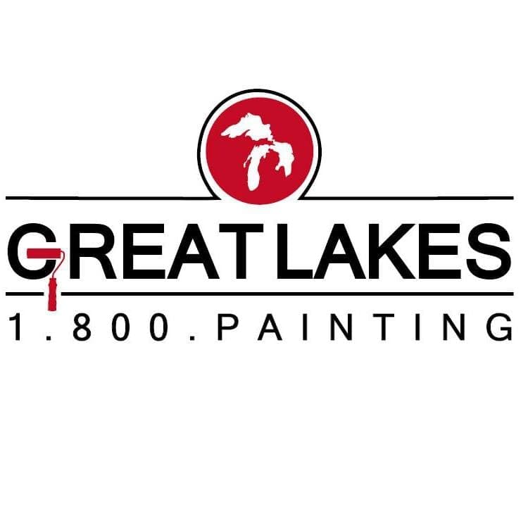 This is an image from Great Lakes 1-800 Painting LLC company, located in Davison, MI The image is a Great Lakes 1-800-PAINTING logo featuring a red circle with the Great Lakes map, a paint roller forming the letter 'G', and black text on a white background.