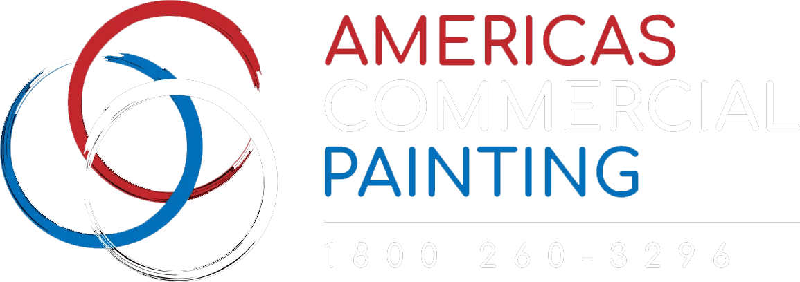 This is an image from America's Commercial Painting company, located in Troy, MI The image is an Americas Commercial Painting logo with three interlocking rings in red, blue, and white, and company phone number 1-800-260-3296.