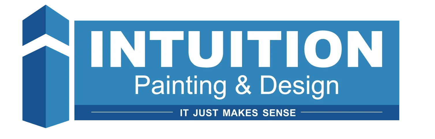 This is an image from Intuition Painting & Design, located in Iowa. The logo for Intuition Painting & Design features bold white text on a blue background with a geometric “I” icon and the tagline “It Just Makes Sense.”