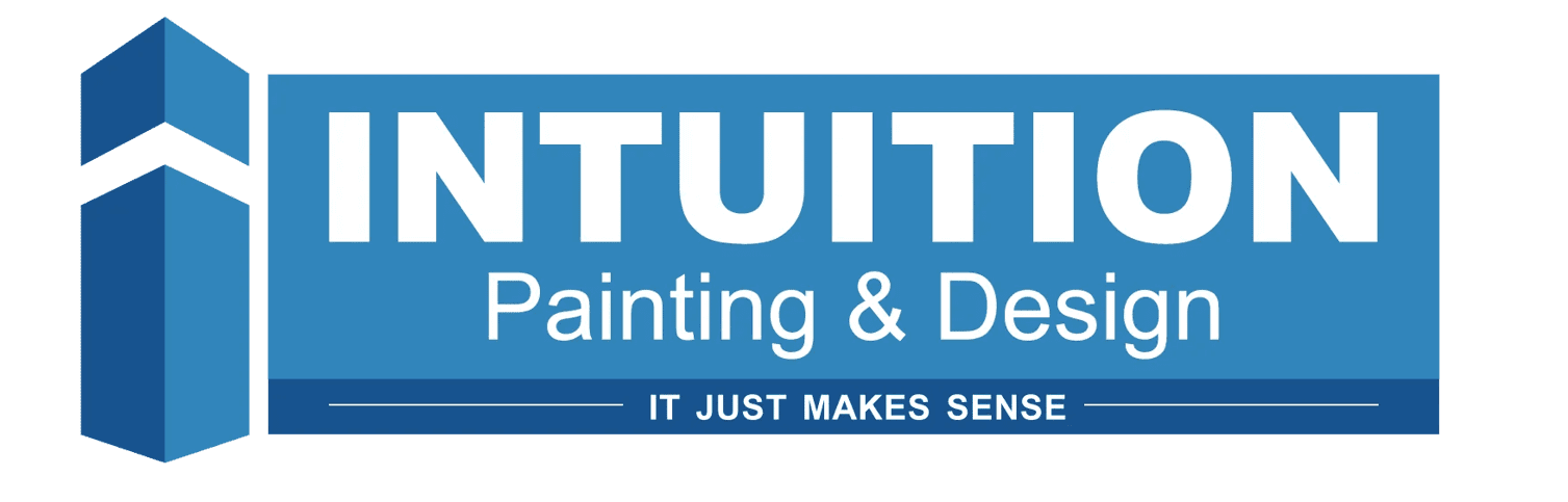 This is an image from Intuition Painting & Design, located in Iowa. The logo for Intuition Painting & Design features bold white text on a blue background with a geometric “I” icon and the tagline “It Just Makes Sense.”