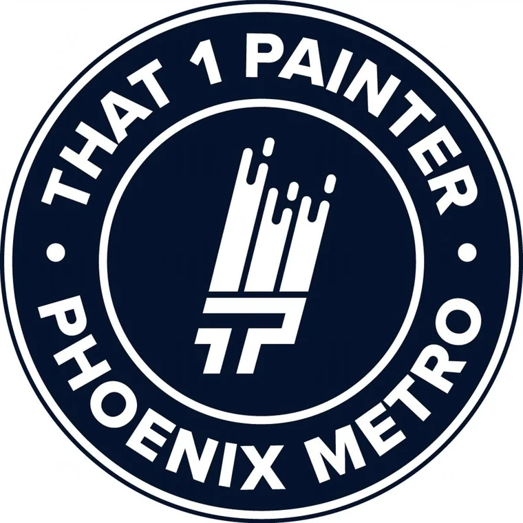 This is an image from That 1 Painter Phoenix Metro, located in Arizona. The logo for That 1 Painter Phoenix Metro features a navy blue circular badge with white lettering and a stylized paintbrush icon in the center.