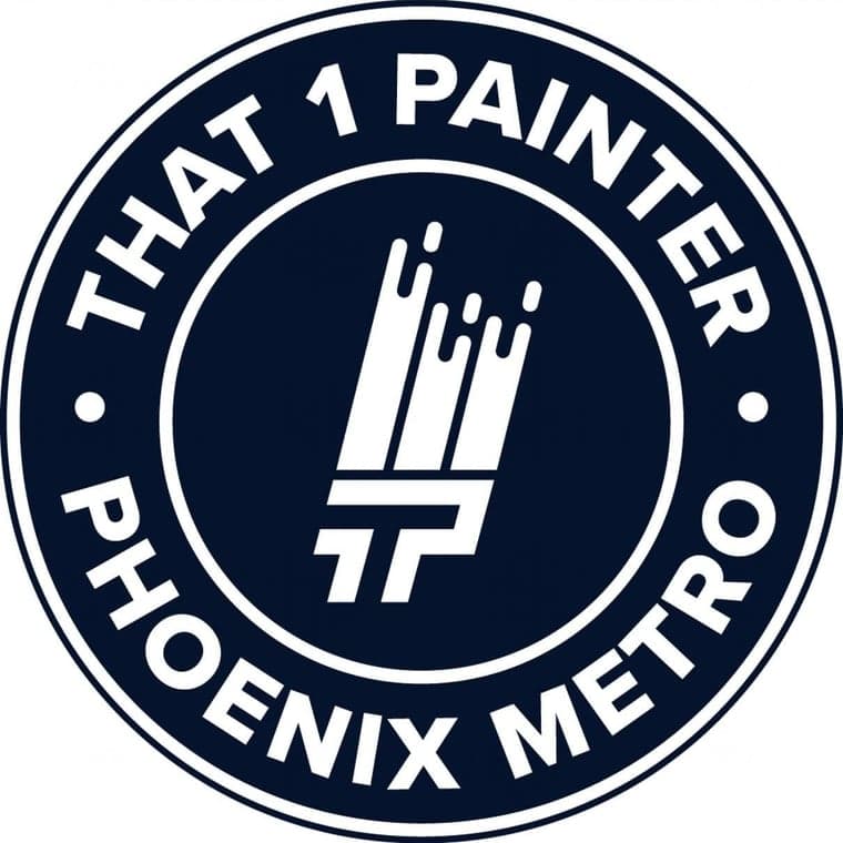 This is an image from That 1 Painter Phoenix Metro, located in Arizona. The logo for That 1 Painter Phoenix Metro features a navy blue circular badge with white lettering and a stylized paintbrush icon in the center.