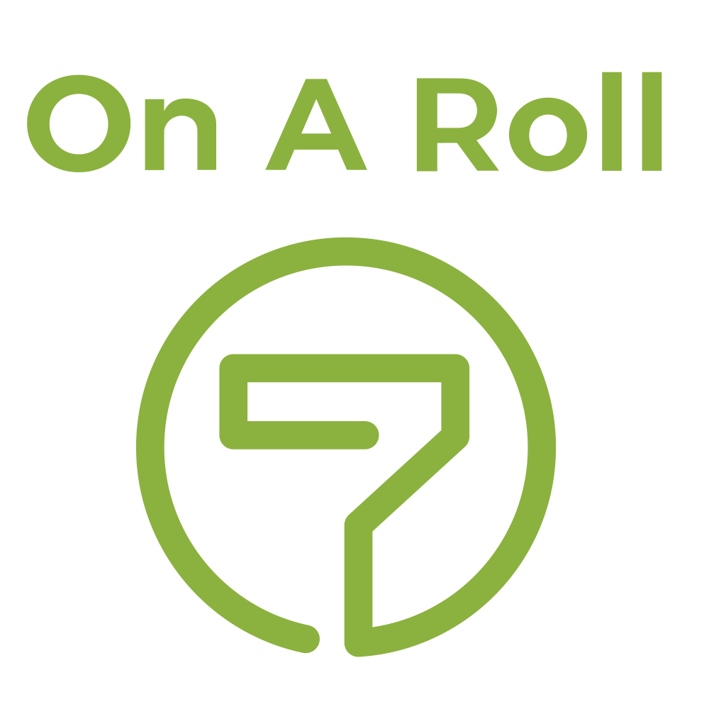 This is an image from On A Roll LLC, located in Minnesota. The logo for On A Roll LLC features bold green lettering above a circular green emblem with a stylized roll design on a black background.