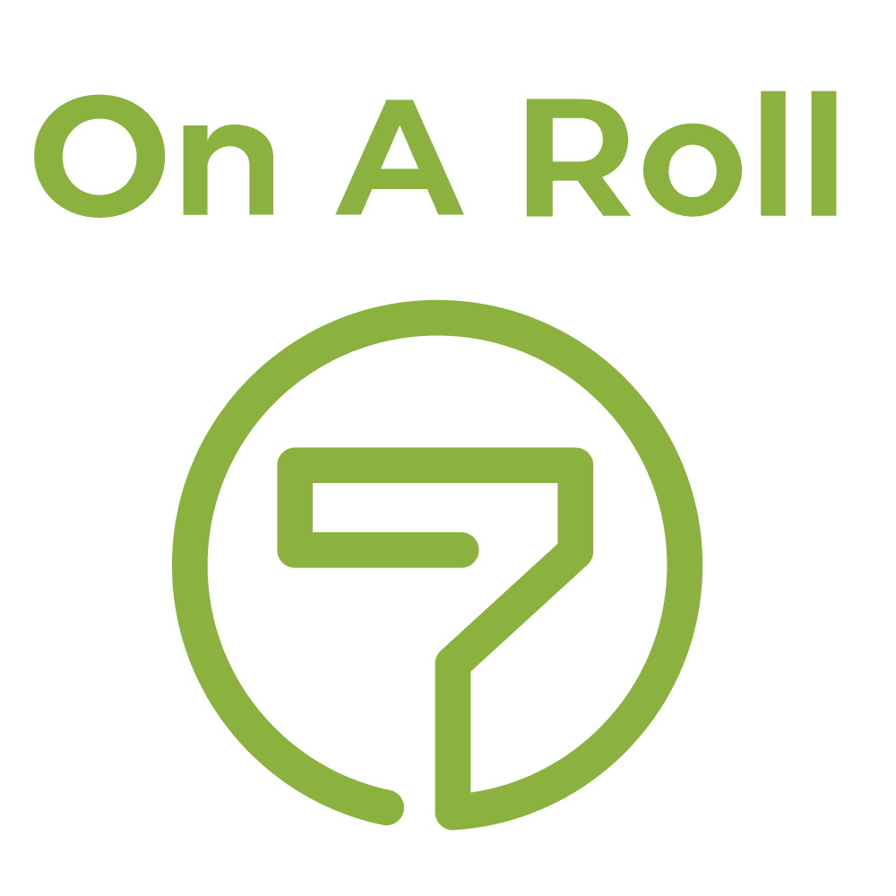 This is an image from On A Roll LLC, located in Minnesota. The logo for On A Roll LLC features bold green lettering above a circular green emblem with a stylized roll design on a black background.