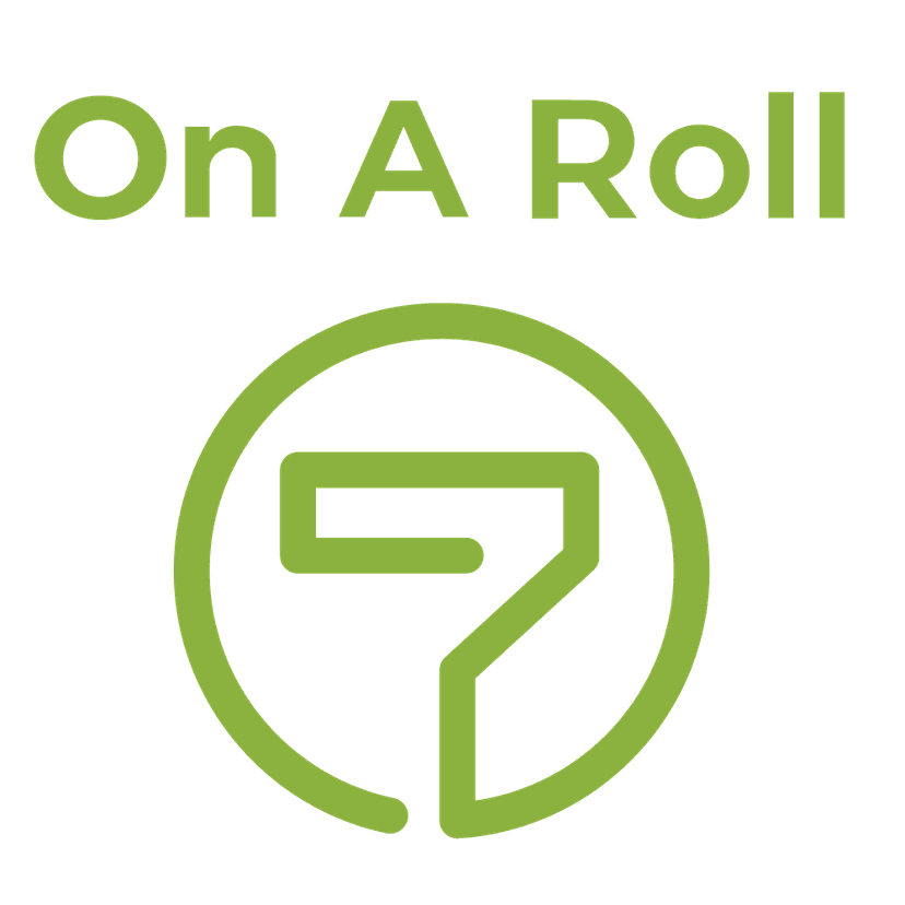 This is an image from On A Roll LLC, located in Minnesota. The logo for On A Roll LLC features bold green lettering above a circular green emblem with a stylized roll design on a black background.