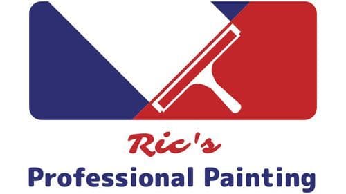 This is an image from Ric's Professional Painting, located in Texas. The logo for Ric's Professional Painting features a red, white, and blue background with a paint roller graphic and bold text displaying the company name