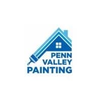 This is an image from Penn Valley Painting company, located in King of Prussia, PA. The image is a Penn Valley Painting logo featuring a blue house with a roofline integrated into a paint roller design, representing residential and commercial painting services