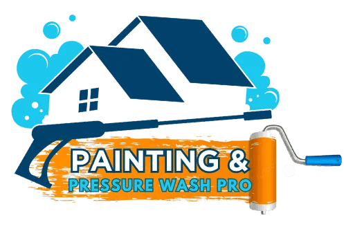 This is an image from Painting & Pressure Wash Pro, located in New Jersey. The logo for Painting & Pressure Wash Pro features a stylized house roof, paint roller graphic, and bold blue and orange lettering.