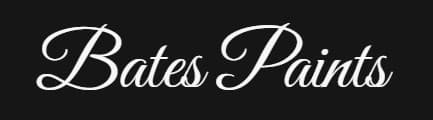 This is an image from Bates Paints, located in Missouri. The logo for Bates Paints features elegant white script lettering on a black background, representing the painting company.