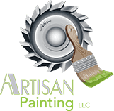 This is an image from Artisan Painting, located in Pennsylvania. The logo for Artisan Painting features a circular saw blade graphic with a paintbrush design and green accent text.