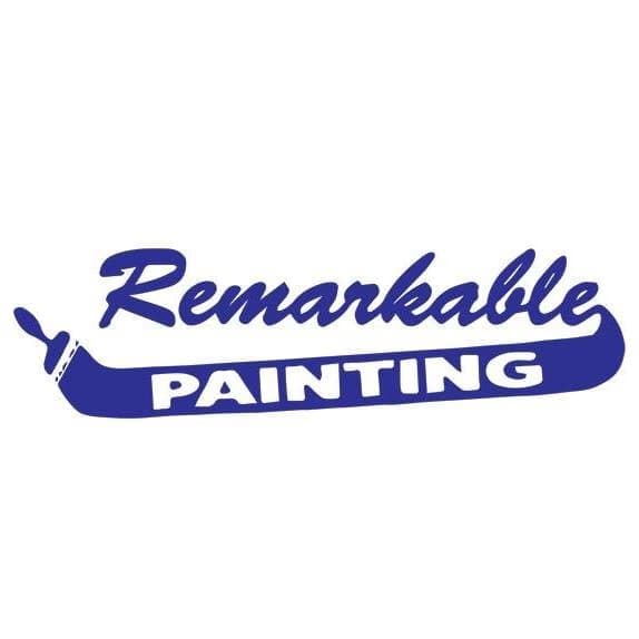 Logo of Remarkable Painting, featuring the company name in bold blue lettering styled to resemble a paintbrush stroke, symbolizing their painting services.
