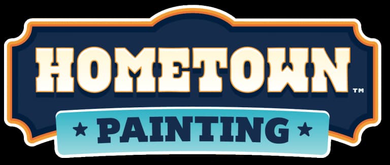 This is an image from Hometown Painting, located in Arizona. The logo for Hometown Painting features bold cream-colored 'HOMETOWN' lettering on a dark navy badge with orange trim and a light blue 'PAINTING' banner accented by stars.