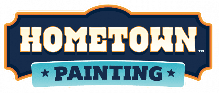 This is an image from Hometown Painting, located in Arizona. The logo for Hometown Painting features bold cream-colored 'HOMETOWN' lettering on a dark navy badge with orange trim and a light blue 'PAINTING' banner accented by stars.