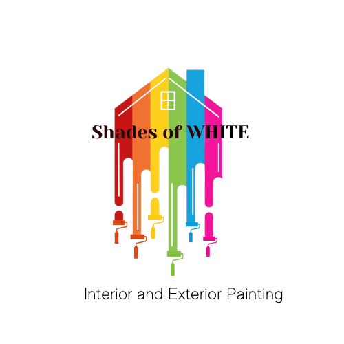 This is an image from Shades of White, located in Michigan. The logo for Shades of White features a colorful house design with paint drips and rollers above the text Interior and Exterior Painting.