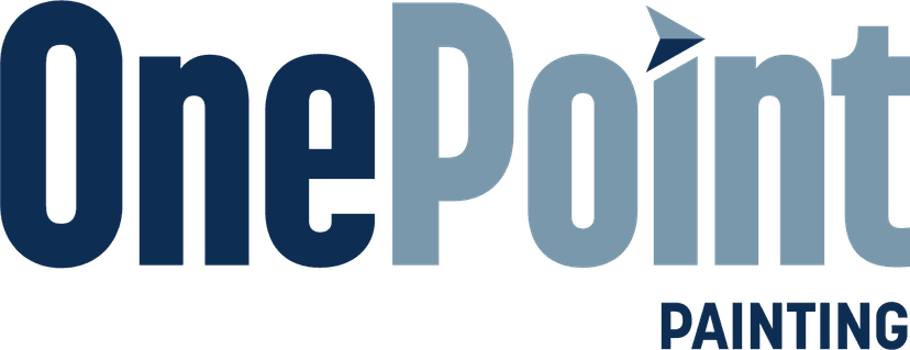 This is an image from OnePoint Painting, located in Texas. The logo for OnePoint Painting features bold blue and light blue lettering with a small arrow shape integrated into the letter 'i'.