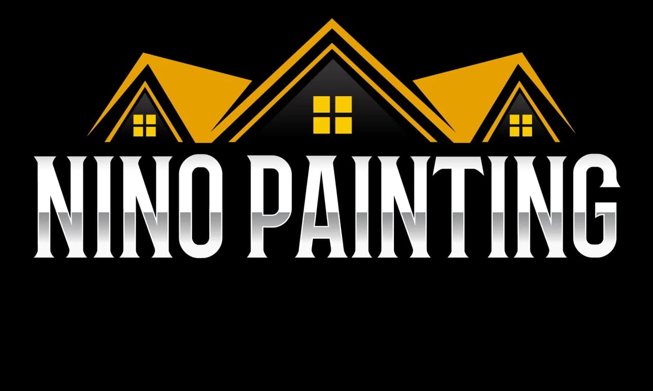 Nino Painting & Remodeling logo for a Tennessee painting company, featuring bold white lettering beneath gold roofline graphics.