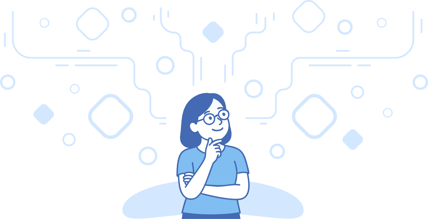 Illustration of a thoughtful person surrounded by abstract network lines and nodes, symbolizing searching and comparing local painters online