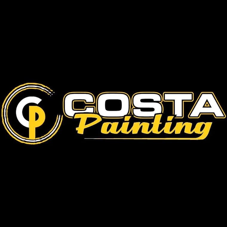 This is an image from Costa Painting, located in Massachusetts. The logo features bold white and yellow text with the letters CP inside a circular brushstroke design on a black background.