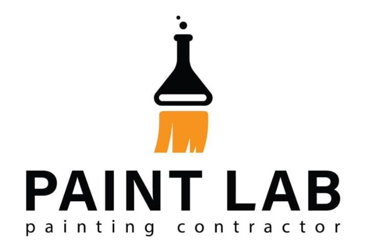 This is an image from Paint Lab, located in Illinois. The logo for Paint Lab features a black laboratory flask shaped like a paintbrush with orange bristles and bold black company lettering.