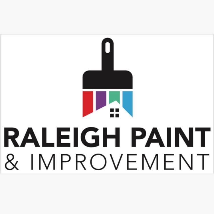 This is an image from Raleigh Paint & Improvement, located in North Carolina. The logo for Raleigh Paint & Improvement features a black paintbrush with colorful paint stripes in purple, blue, green, and red forming a house shape beneath it.