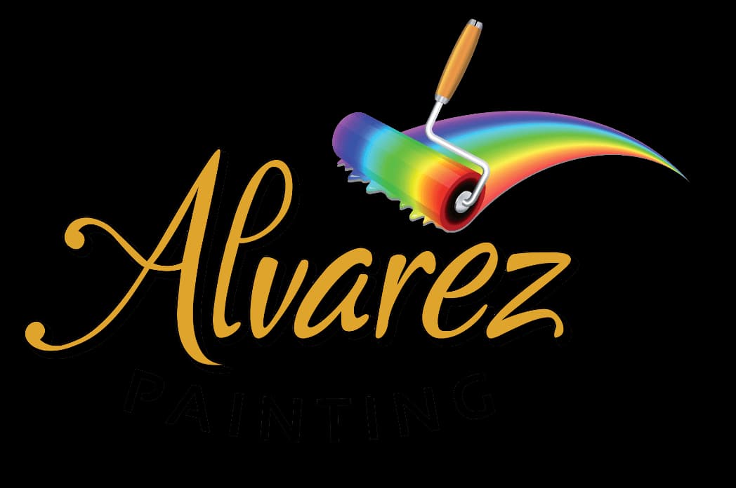 "This is an image from Alvarez Painting, located in Texas. The logo for Alvarez Painting features a colorful paint roller creating a rainbow arc above the stylized Alvarez name."