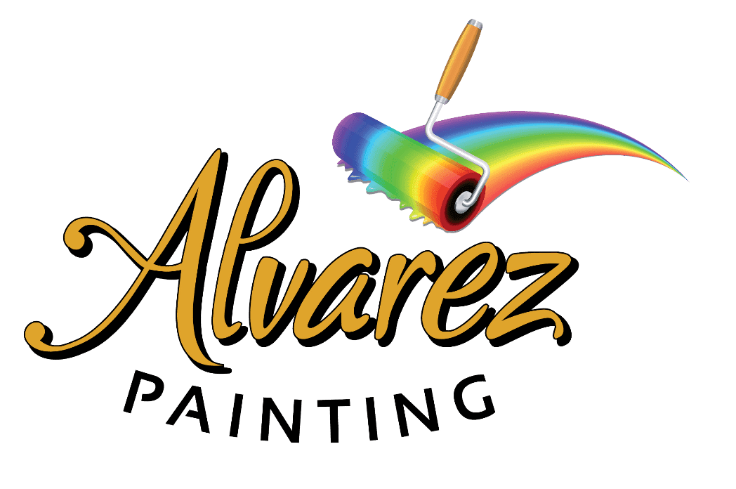 "This is an image from Alvarez Painting, located in Texas. The logo for Alvarez Painting features a colorful paint roller creating a rainbow arc above the stylized Alvarez name."