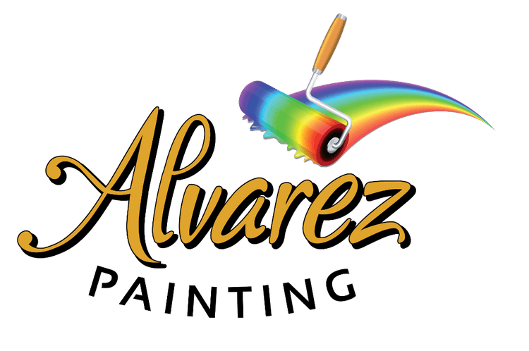 "This is an image from Alvarez Painting, located in Texas. The logo for Alvarez Painting features a colorful paint roller creating a rainbow arc above the stylized Alvarez name."