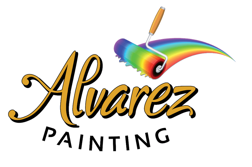 "This is an image from Alvarez Painting, located in Texas. The logo for Alvarez Painting features a colorful paint roller creating a rainbow arc above the stylized Alvarez name."