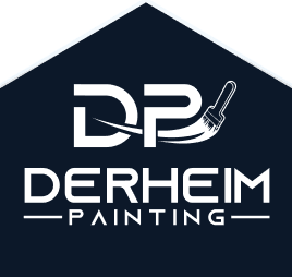 This is an image from Derheim Painting, located in Oklahoma. The logo for Derheim Painting features the initials 'DP' with a paintbrush design integrated into the lettering, set above the company name in bold modern typography inside a house-shaped outline.