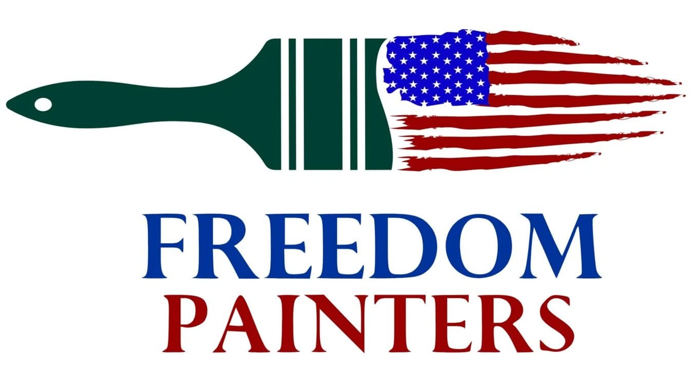 "This is an image from Freedom Painters, located in Texas. The logo for Freedom Painters features a paintbrush with an American flag design on the bristles and the company name in bold red and blue text."
