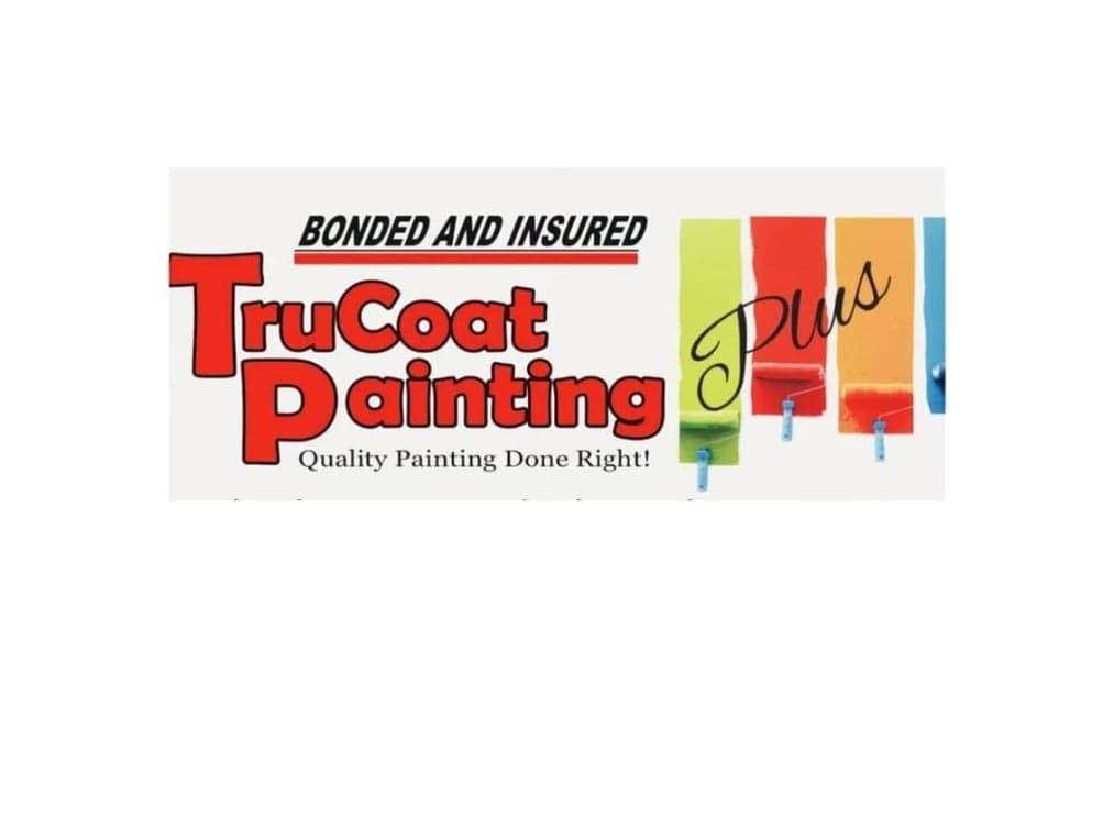 This is the logo for TruCoat Painting Plus. The image shows the TruCoat Painting Plus company branding with colorful paint roller graphics and professional service tagline.