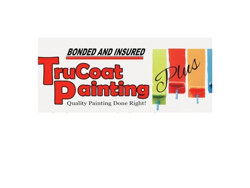This is the logo for TruCoat Painting Plus. The image shows the TruCoat Painting Plus company branding with colorful paint roller graphics and professional service tagline.