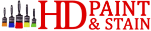 This is an image from HD Paint & Stain, located in Illinois. The logo for HD Paint & Stain features red company lettering with a row of paintbrush graphics.