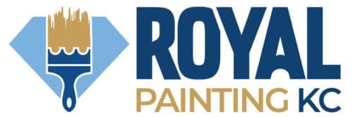 This is an image from Royal Painting KC, located in Missouri. The logo for Royal Painting KC features a crown-style paintbrush icon with bold blue and gold lettering, representing professional residential and commercial painting services.