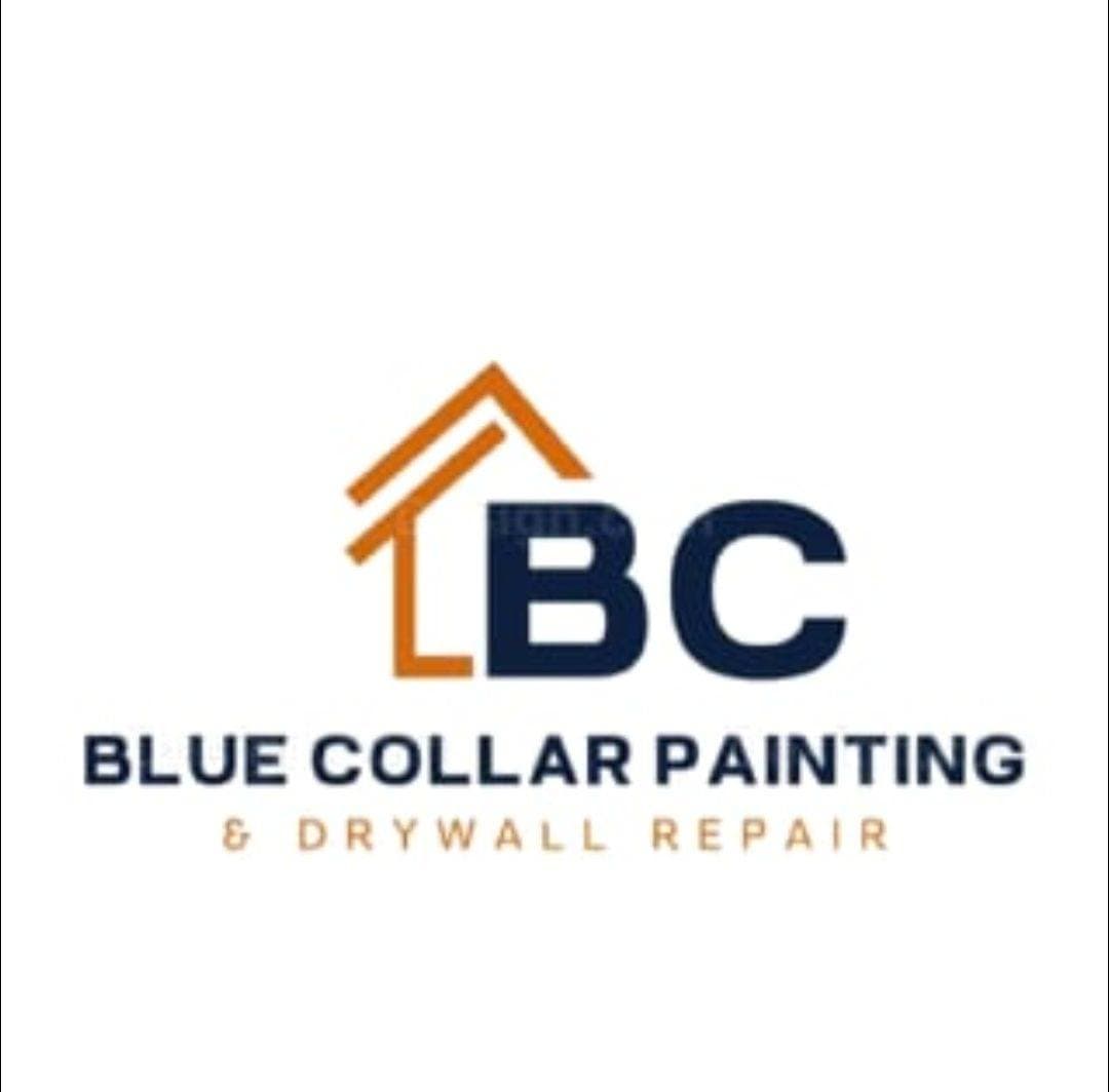 This is an image from Blue Collar Painting & Drywall Repair, located in Ohio. The image shows the company logo featuring the initials “BC” with a stylized house roof outline in orange and blue lettering representing painting and drywall repair services.