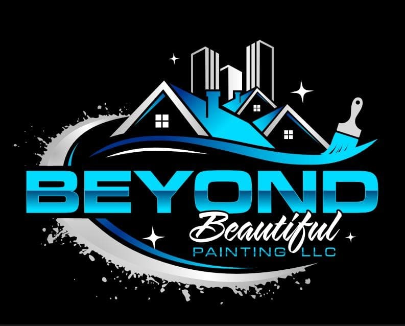 This is an image from Beyond Beautiful Painting LLC company, located in Naples, FL. The image is a eyond Beautiful Painting LLC logo featuring stylized rooftops, city skyline, and a paintbrush swoosh in blue gradient with bold and script lettering.
