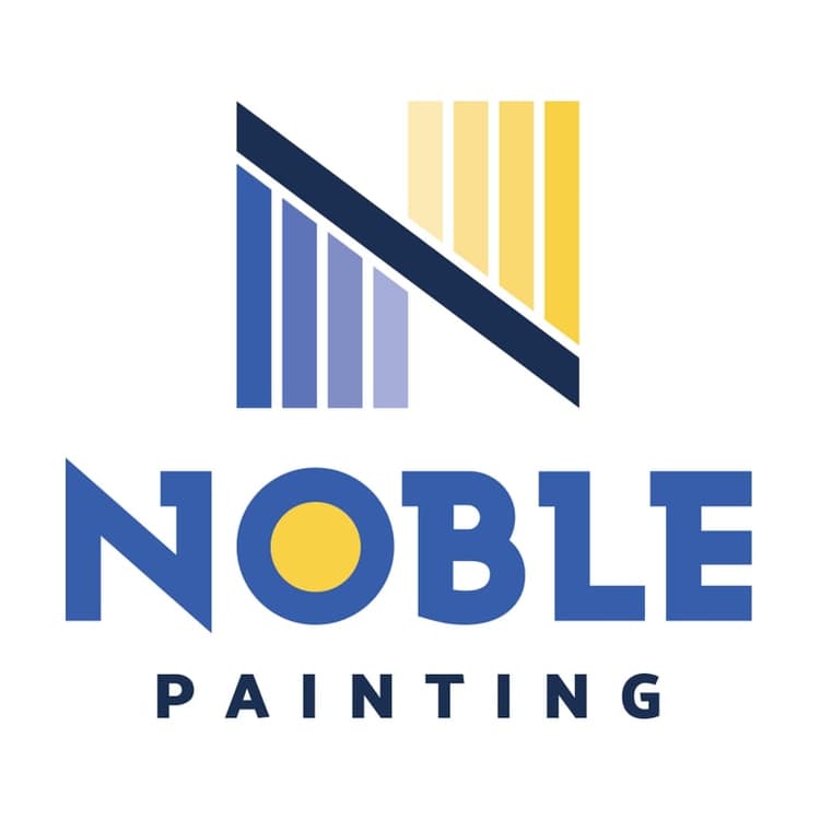 This is an image from Noble Painting company, located in Fort Collins, CO The image is a Noble Painting logo featuring a stylized letter N made of vertical blue and yellow bars with bold blue and gold text beneath on a white background