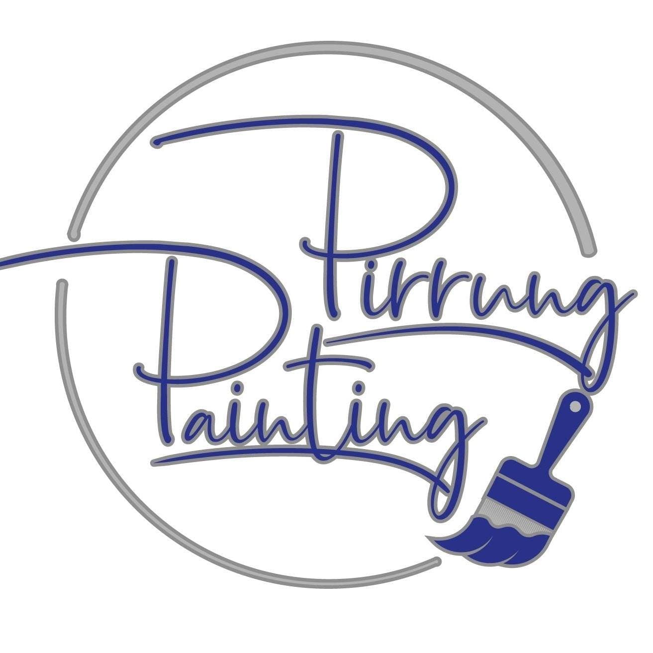 This is an image from Pirrung Painting, located in Wisconsin. The logo for Pirrung Painting features stylized blue script lettering with a paintbrush graphic integrated into the design, representing professional residential painting services.
